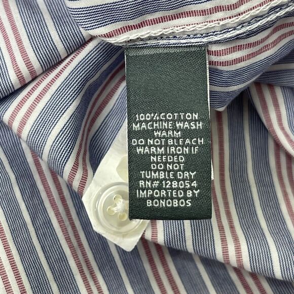 Bonobos Dress Shirt Mens 16 33 Slim Fit Blue Red White Stripe 100% Cotton - Picture 6 of 9